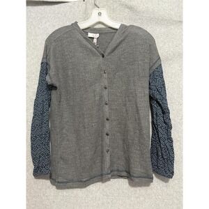 Matilda Jane 435 Top Girls 12‎ Gray Harvest Moon Button Front Long Sleeve Geo